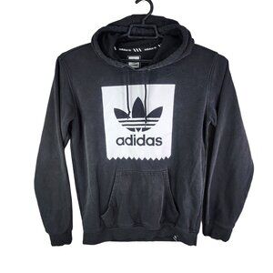 Mens Black Adidas Trefoil Logo Hoodie Sweatshirt Long Sleeve Size S